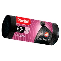 Мешки для мусора 60 л, черные, в рулоне 20 шт., ПНД, 7,4 мкм, 720х600 мм, PACLAN, 600820 в Балаково