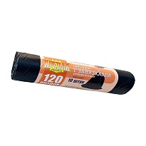 Мешки для мусора 120 л, с завязками, черные, в рулоне 10 шт., ПНД, 16 мкм, 1100х700 мм, Крепак, 4607075710320 в Балаково