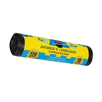 Мешки для мусора 120 л, с ушками, черные, в рулоне 10 шт., ПНД, 13 мкм, 1050х680 мм, Крепакоф, 4607075710436 в Балаково