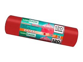 Мешки для мусора 120 л, красные, в рулоне 10 шт., ПНД, 14 мкм, 1100х700 мм, EXTRA, ex1201805 в Балаково
