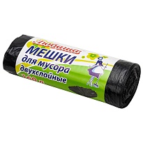 Мешки для мусора 160 л, черные, в рулоне 10 шт., ПВД, 23 мкм, 1200х900 мм, Любаша, 607681 в Балаково