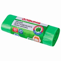 Мешки для мусора 60 л, зеленые, в рулоне 20 шт., ПНД, 10 мкм, 680х580 мм, LAIMA, 606704 в Балаково