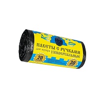 Мешки для мусора 20 л, с ручками, черные, в рулоне 30 шт., ПНД, 10 мкм, 550х440 мм, Крепакоф, 4607075710658 в Балаково