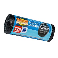 Мешки для мусора 120 л, с ушками, черные, в рулоне 20 шт., ПНД, 15 мкм, 1100х700 мм, Крепак, 4607075710368 в Балаково