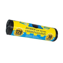 Мешки для мусора 120 л, с ушками, черные, в рулоне 10 шт., ПНД, 13 мкм, 1050х680 мм, Крепакоф, 4607075710252 в Балаково