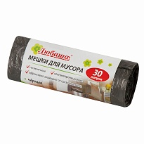 Мешки для мусора 30 л, черные, в рулоне 20 шт., ПНД, 5 мкм, 550х470 мм, Любаша эконом, 605329 в Балаково