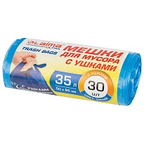 Мешки для мусора 35 л, с ушками, синие, в рулоне 30 шт., ПНД, 11 мкм, 650х500 мм, LAIMA ULTRA, 607684 в Балаково