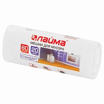 Мешки для мусора 60 л, белые, в рулоне 20 шт., ПНД, 7 мкм, 680х580 мм, LAIMA, 605539 в Балаково