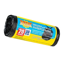 Мешки для мусора 20 л, черные, в рулоне 30 шт., ПНД, 10 мкм, 550х440 мм, Крепак, 4607075710092 в Балаково