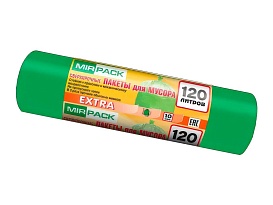 Мешки для мусора 120 л, зеленые, в рулоне 10 шт., ПНД, 14 мкм, 1100х700 мм, EXTRA, ex1201804 в Балаково