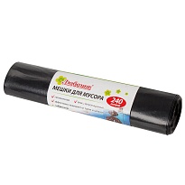 Мешки для мусора 240 л, черные, в рулоне 5 шт., ПВД 30 мкм, 1300х900 мм, Любаша, 605338 в Балаково